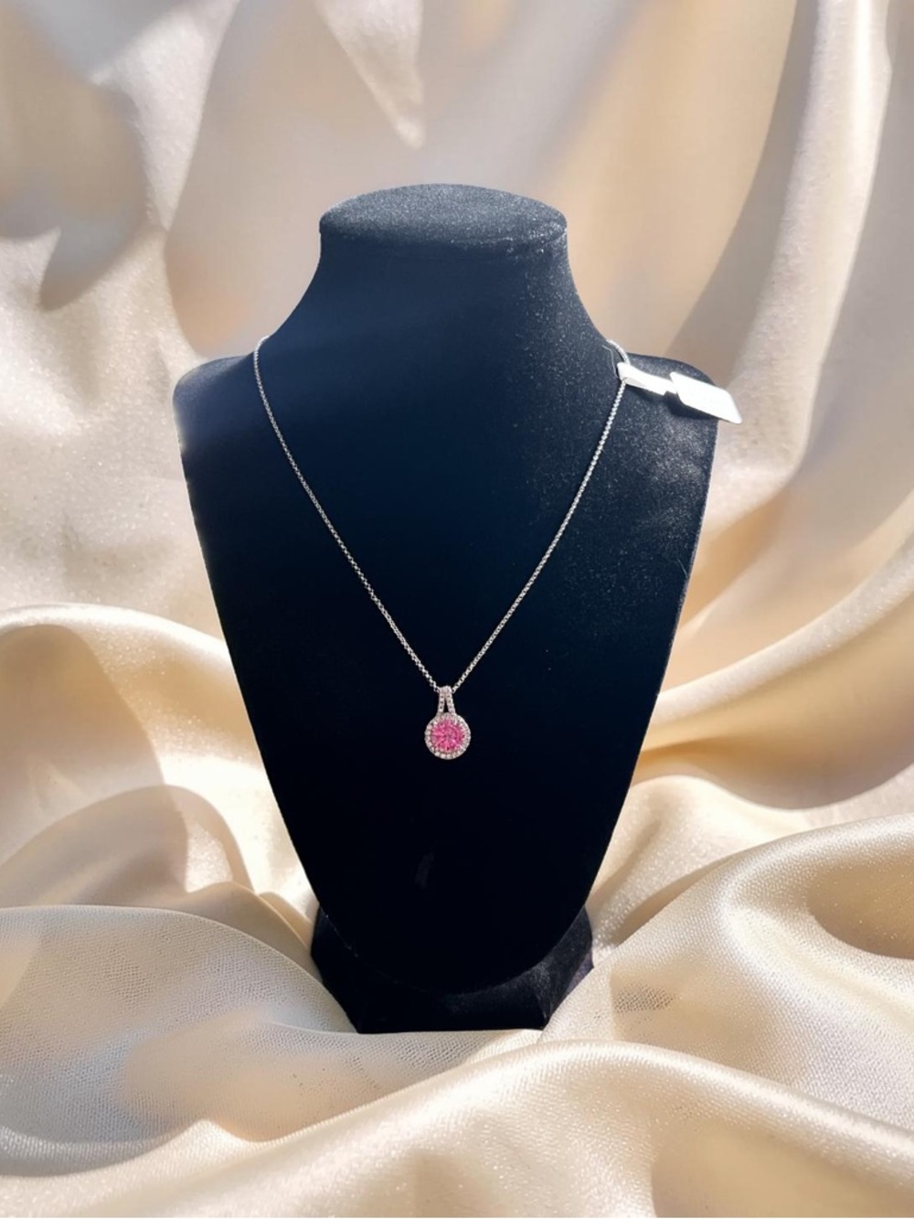 Sparkling Pink Moissanite Pendant Necklace in Silver Tone